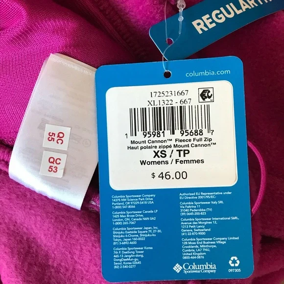 Columbia Women's Fuchsia Pink Fleece Full Zip Jacket with pockets size XS NWT - Picture 16 of 16